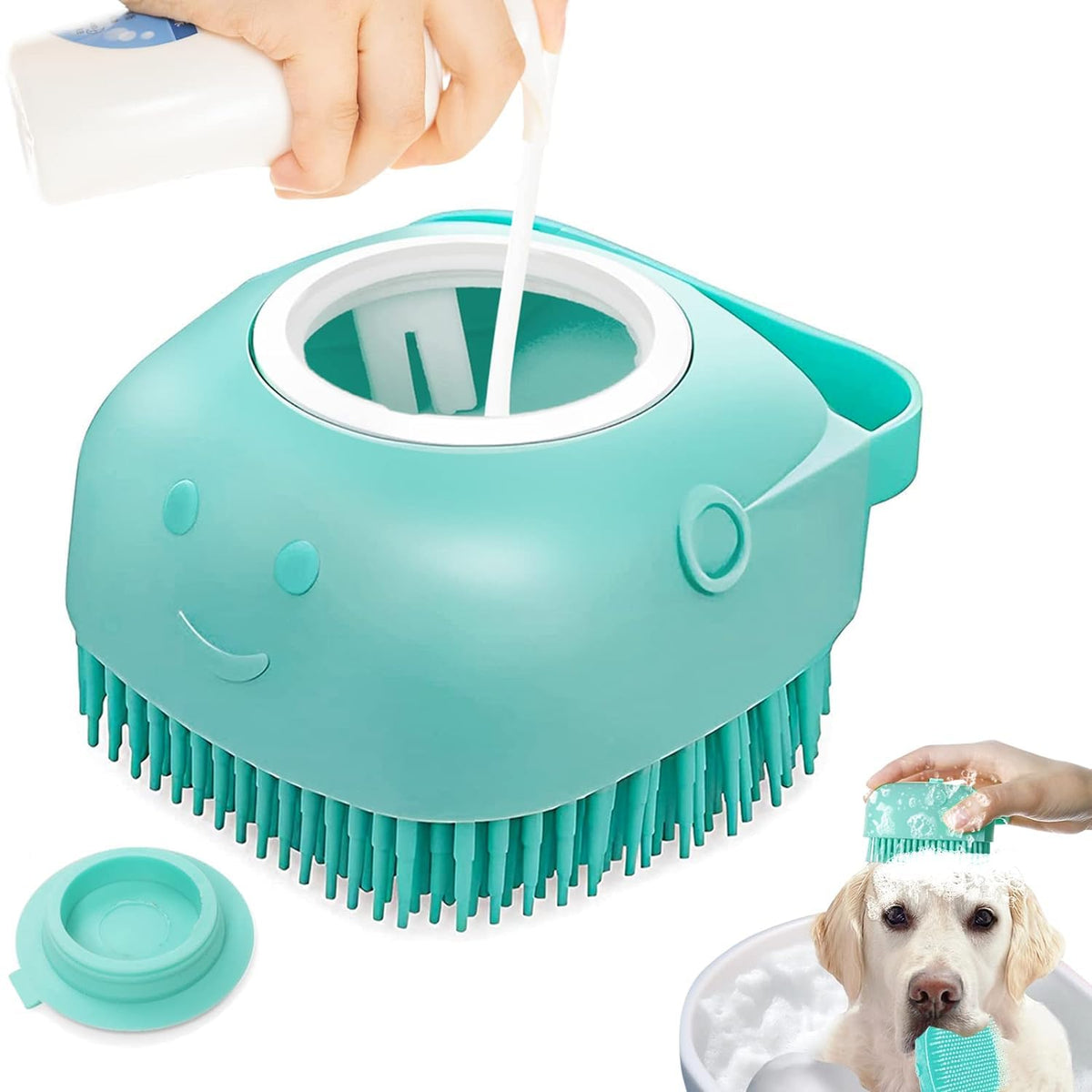 Soft Silicone Dog Bath & Massage Brush with Soap Dispenser